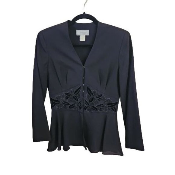 Warren Petites Jackets & Blazers - Warren Petites Black Vintage Peplum Velvet Beaded Embellished Snap Blazer Size 4